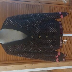 TORRID cardigan v-neck button down sweater black with pink hearts.